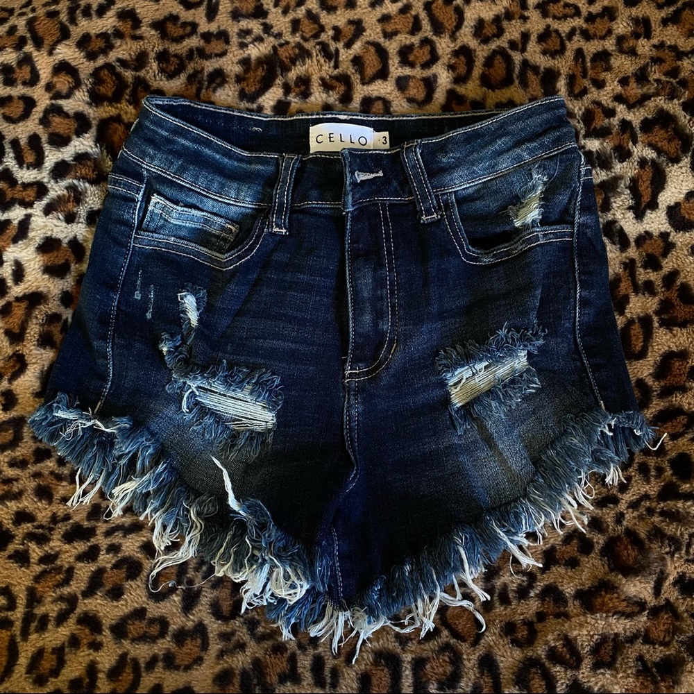 Cello dark wash distressed jean shorts, like new, size 3